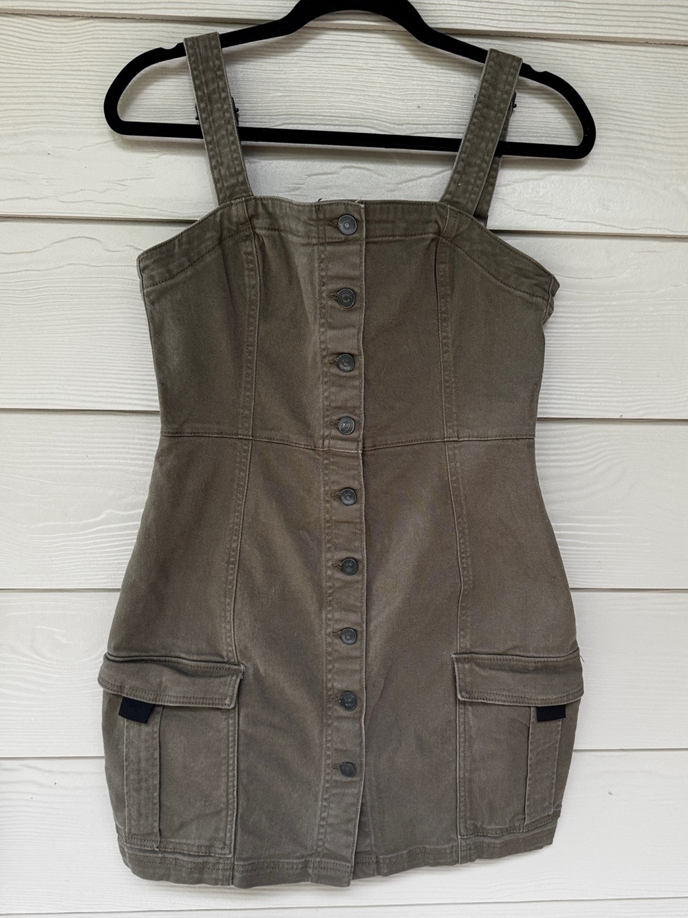 Divided Olive Utility Button-Front Mini Dress